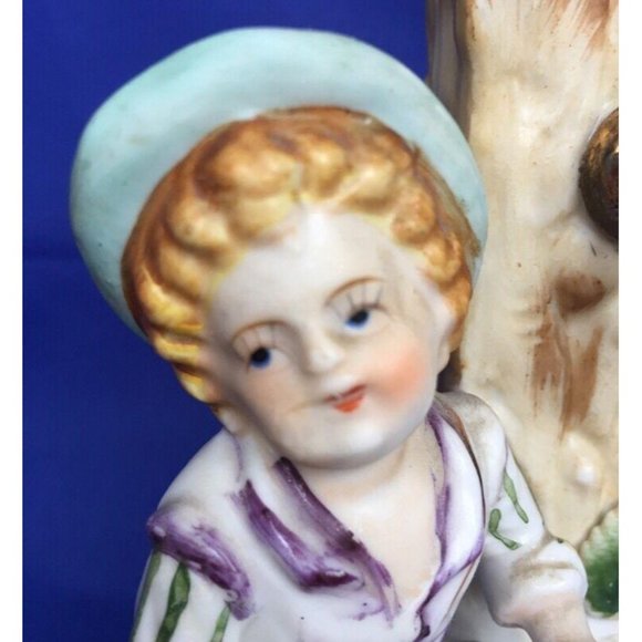 Porcelain Bud Vase Boy Figural Figurine Sitting on Water Barrel Bisque Vintage - Picture 8 of 11